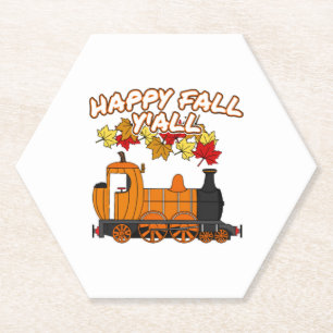 Happy Fall Y'All Steam Train Pumpkin Railroad Paper Coaster