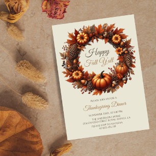 Happy Fall Y'all Thanksgiving Autumn Wreath Invitation