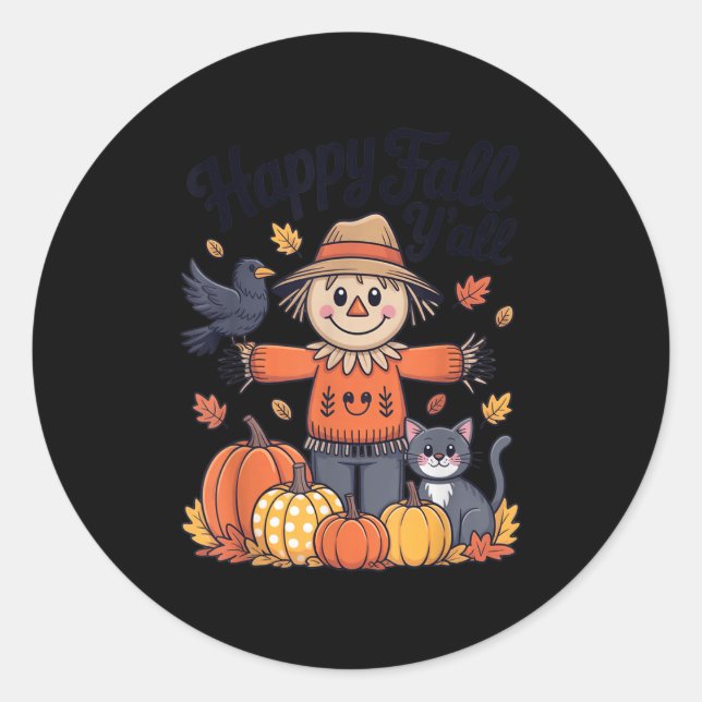 Happy Fall Y'all Thanksgiving Halloween Women Men  Classic Round Sticker (Front)