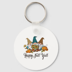 Happy Fall Yall Three Gnomes Leopard Sunflower Gif Key Ring
