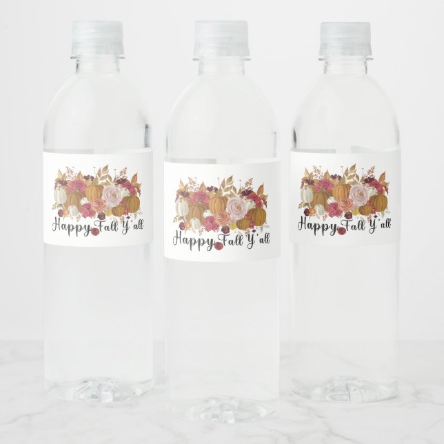 Happy Fall Y'all Water Bottle Label (Bottles)