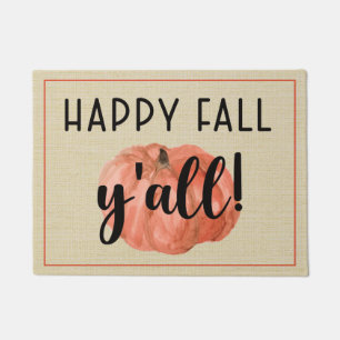 Happy Fall Y'all Watercolor Pumpkin Doormat