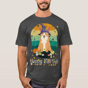 Happy Fall Yall Witch Corgi & Pumpkin Retro Thanks T-Shirt