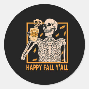 Happy Fall Yall Women Halloween Skeleton Pumpkin S Classic Round Sticker