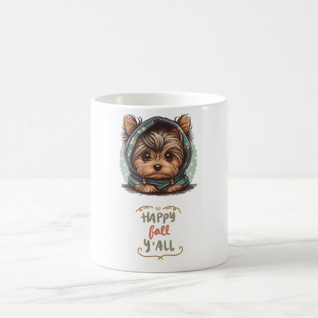 Happy Fall Y'all Yorkshire Terrier Autumn Hoodie Coffee Mug (Center)