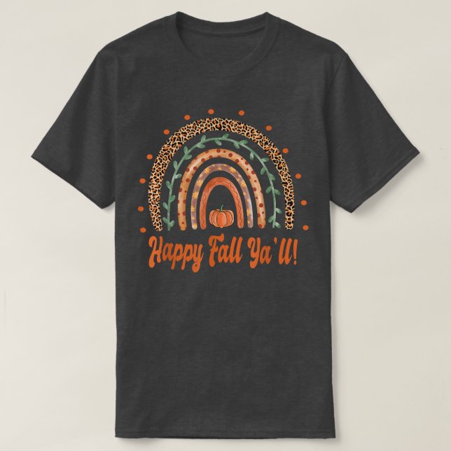 Happy Fall YallFall Autumn Boho RainbowLeopard  T-Shirt (Design Front)