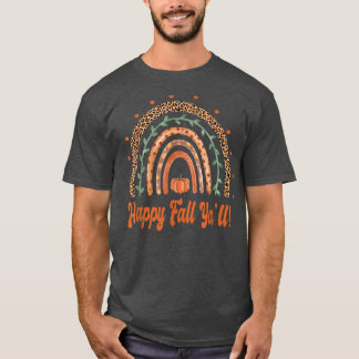 Happy Fall YallFall Autumn Boho RainbowLeopard  T-Shirt