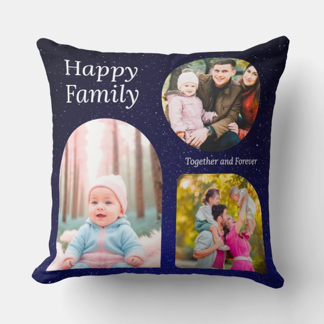 Happy Family Custom Collage Throw Pillow (Front)