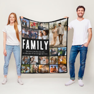 Happy Family Photo Collage Fleece Blanket