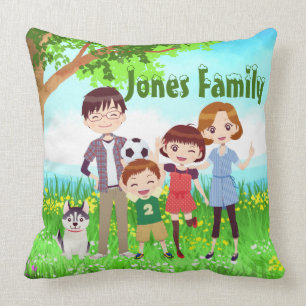 Happy Family With A dog Cushion