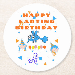 Happy Farting Birthday Bug Round Paper Coaster