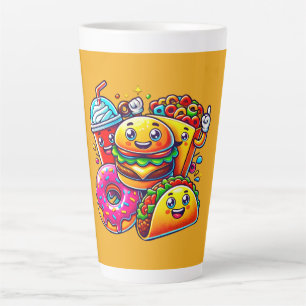 Happy Fast Food Characters Art for Latte Mug