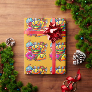 Happy Fast Food Characters Art for Wrapping Paper