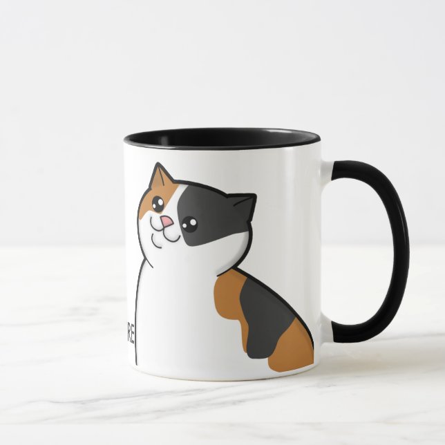 Happy Fat Calico Cat Ringer Mug (Right)