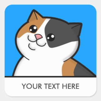 Happy Fat Calico Cat Square Stickers