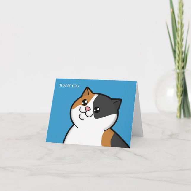Happy Fat Calico Cat Thank You Note Cards (Front)