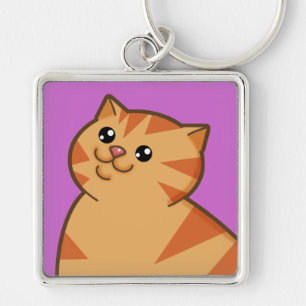 Happy Fat Orange Cat Key Ring