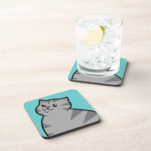 Happy Fat Silver Tabby Cat Coasters (set of 6)