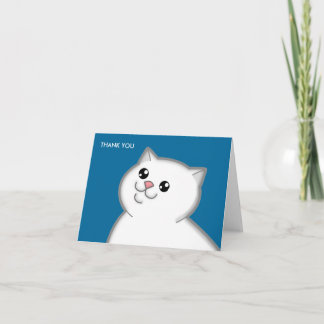 Happy Fat White Cat Thank You Note Cards