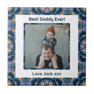 Happy Father’s Day Best Daddy Dad Ever Blue Photo Ceramic Tile