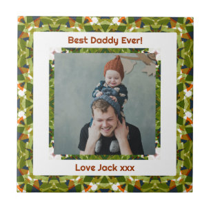 Happy Father’s Day Best Daddy Dad Ever Green Photo Ceramic Tile