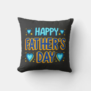 Happy Father’s Day Blue & Gold Heart Typography Cushion