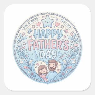 Happy Father’s Day Cute Family Illustration Sticke Square Sticker