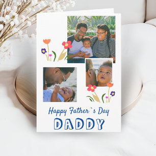 Happy Father`s Day Daddy Flowers Drawing 3 Photo Card