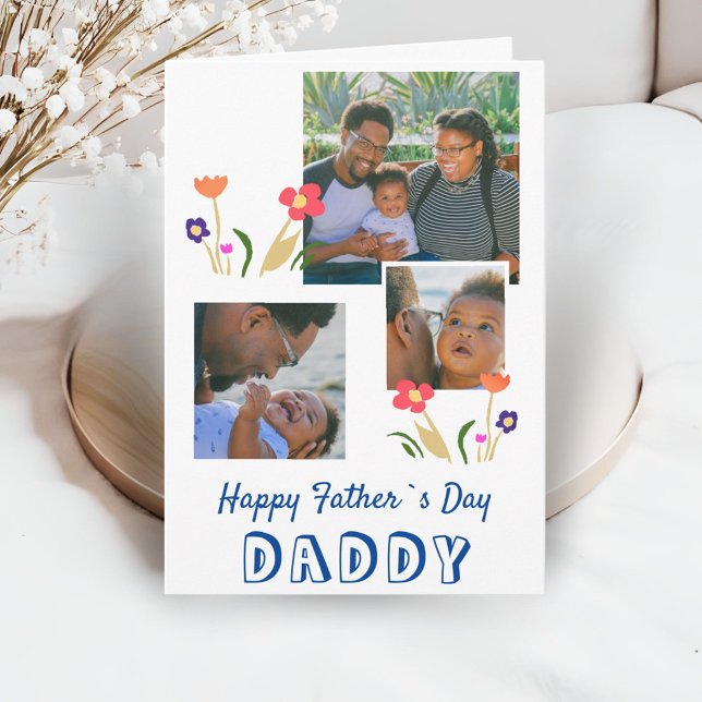 Happy Father`s Day Daddy Flowers Drawing 3 Photo Card (Creator Uploaded)