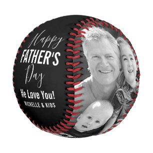 Happy Father’s Day Family Photo Black Name Scrip Baseball