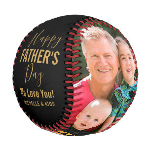 Happy Father’s Day Family Photo Gold Script Name Baseball