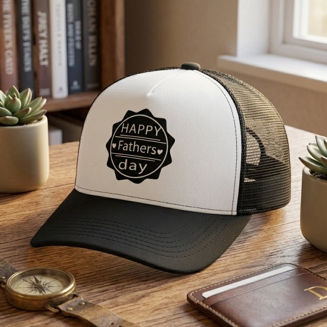 Happy Father’s Day Funny Black and White Design Trucker Hat (Creator Uploaded)