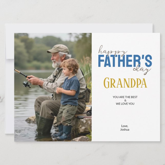 Happy Father’s Day Grandpa Blue Modern Photo Card (Front)