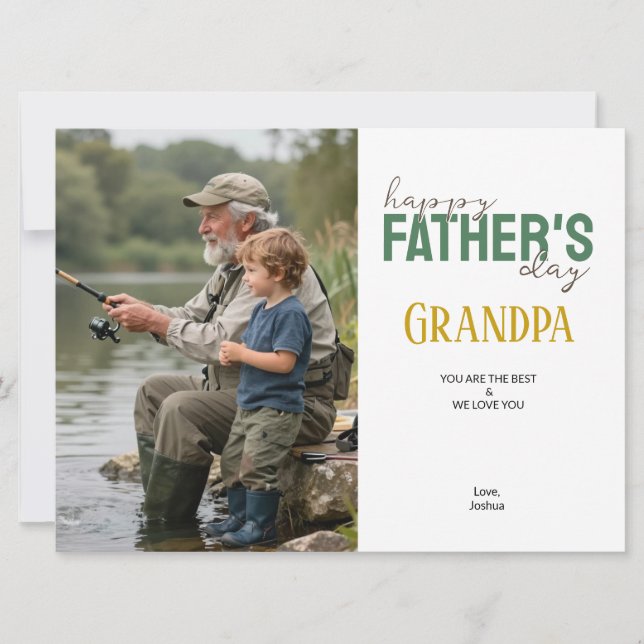 Happy Father’s Day Grandpa Green Modern Photo Card (Front)