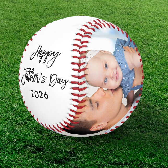 Happy Father's Day 2 Photo Brush Script Baseball (Customize to change year or add more text.)