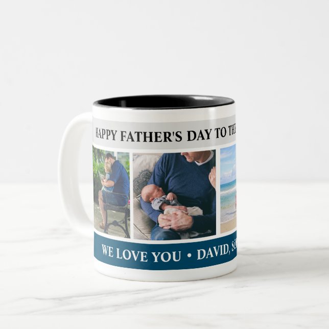 Happy Fathers Day 4 Photo Collage Personalised  Two-Tone Coffee Mug (Front Left)