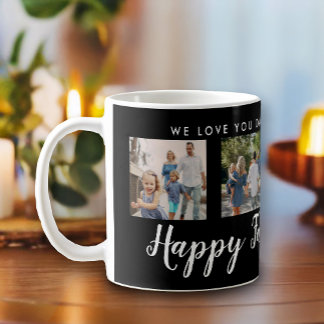 Happy Father's Day 4 Photo Custom Black Coffee Mug