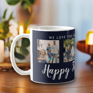 Happy Father's Day 4 Photo Custom Navy Coffee Mug