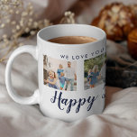 Happy Father's Day 4 Photo Custom Navy Message Coffee Mug<br><div class="desc">Happy Father's Day script font with 4 family photo slots along with a custom message for your number 1 Dad.</div>