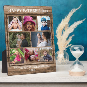 Happy Father's Day 8 Family Photo Collage Wood Plaque