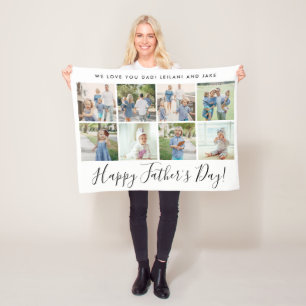 Happy Father's Day 8 Photo Collage Custom White Fleece Blanket