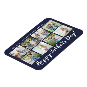 Happy Father's Day 8 Photo Custom Navy Blue Magnet