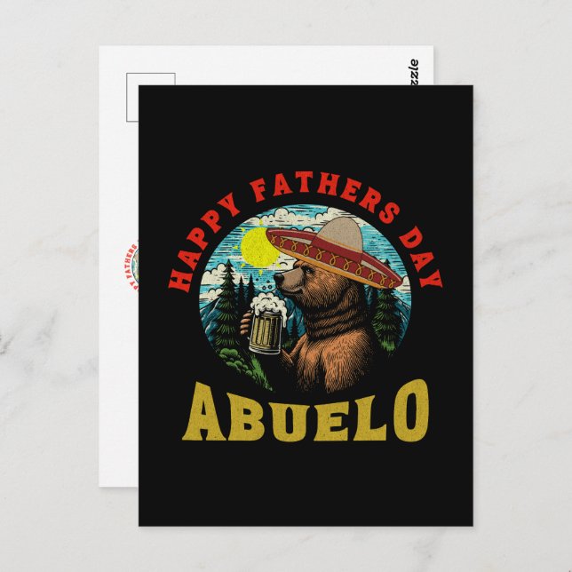 Happy Father's Day Abuelo Beer Mug Bear Sombrero  Postcard (Front/Back)