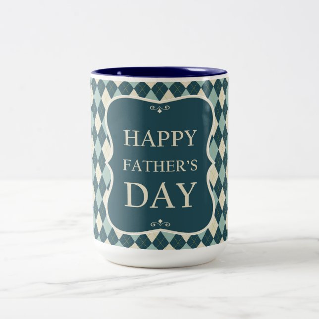 Happy Father's Day, Argyle  Two-Tone Coffee Mug (Center)
