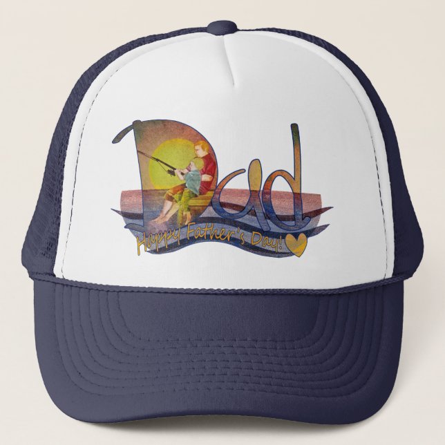 Happy father's day artistic dad & son fishing hats (Front)