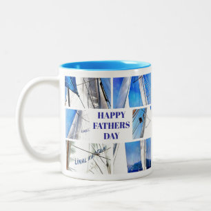 Happy Fathers Day Artistic White Sails Collage Two-Tone Coffee Mug