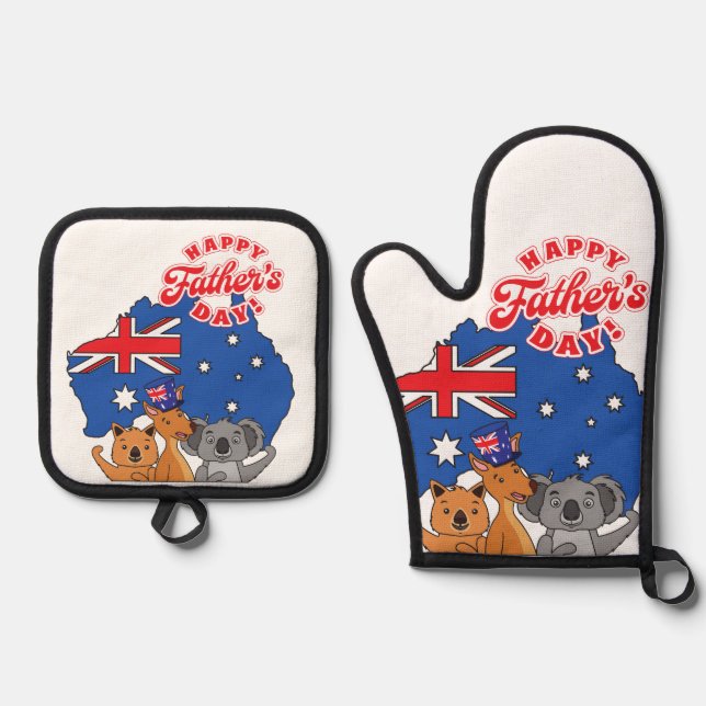 Happy Father's Day Australia Oven Mitt & Pot Holder Set (Front)