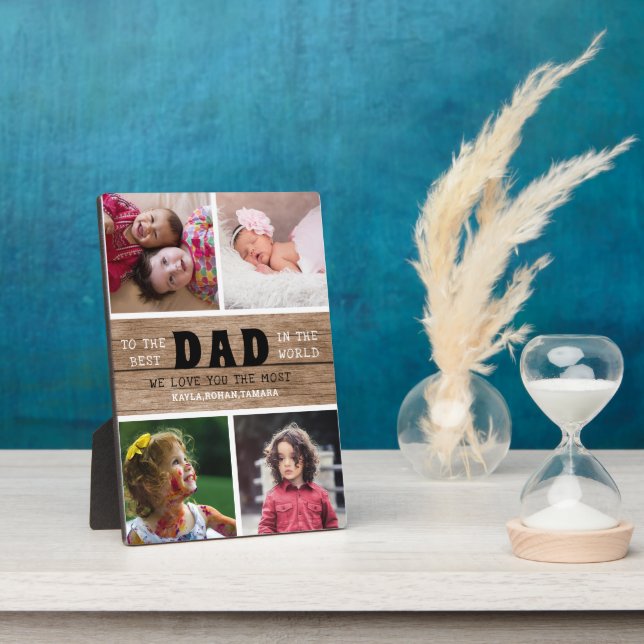 Happy Father's Day Best Dad 4 Photo Collage Wood Plaque (Side)