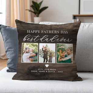 Happy Fathers Day Best Dad Ever 3 Photo Collage Cushion