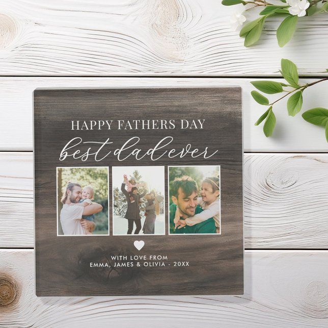 Happy Fathers Day Best Dad Ever 3 Photo Collage Glass Coaster (Creator Uploaded)